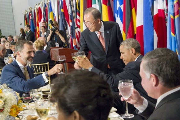 Le roi Felipe VI d'Espagne, Ban Ki-moon, Barack Obama lors de la conférence sur le changement climatique à l'ONU, à New York le 23 septembre 2014.