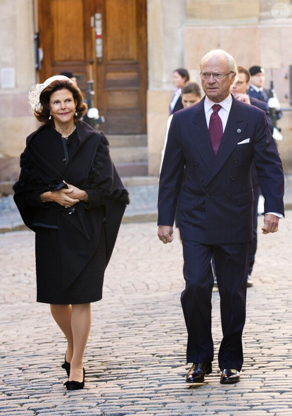 Le roi Carl Gustav de Suède et la reine Silvia - La famille royale de Suède se rend à l'église à l'occasion de l'ouverture de la session parlementaire à Stockholm le 30 septembre 2014