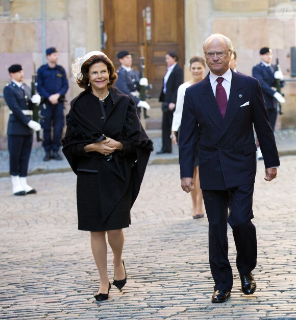 Le roi Carl Gustav de Suède et la reine Silvia - La famille royale de Suède se rend à l'église à l'occasion de l'ouverture de la session parlementaire à Stockholm le 30 septembre 2014