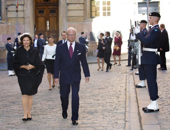 Le roi Carl Gustav de Suède et la reine Silvia - La famille royale de Suède se rend à l'église à l'occasion de l'ouverture de la session parlementaire à Stockholm le 30 septembre 2014