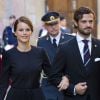 Le prince Carl Philip de Suède et Sofia Hellqvist - La famille royale de Suède se rend à l'église à l'occasion de l'ouverture de la session parlementaire à Stockholm le 30 septembre 2014