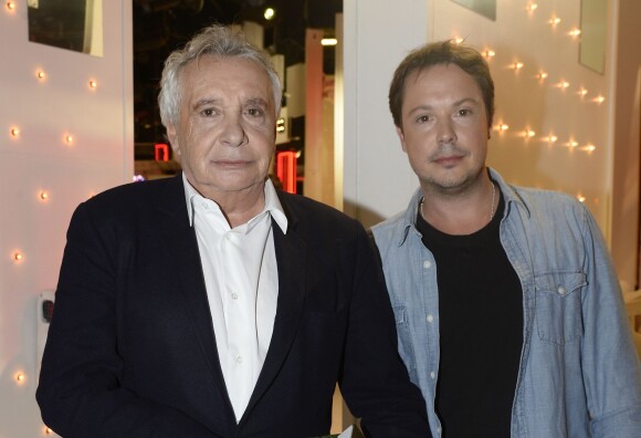 Michel Sardou et Davy Sardou - Enregistrement de l'émission "Vivement Dimanche", le 8 octobre 2014.