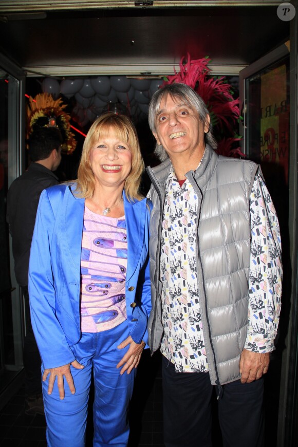 Exclusif - Stone et son mari Mario d'Alba - Premier anniversaire de mariage de Jean-Luc Romero et Christophe Michel au Banana Café à Paris, le 28 septembre 2014.