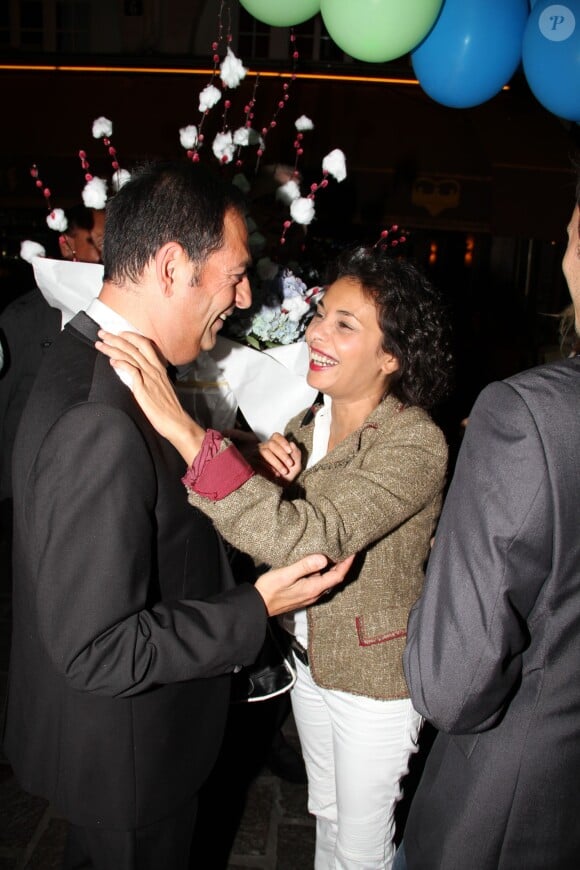 Exclusif - Saïda Jawad et Jean-Luc Romero - Premier anniversaire de mariage de Jean-Luc Romero et Christophe Michel au Banana Café à Paris, le 28 septembre 2014.