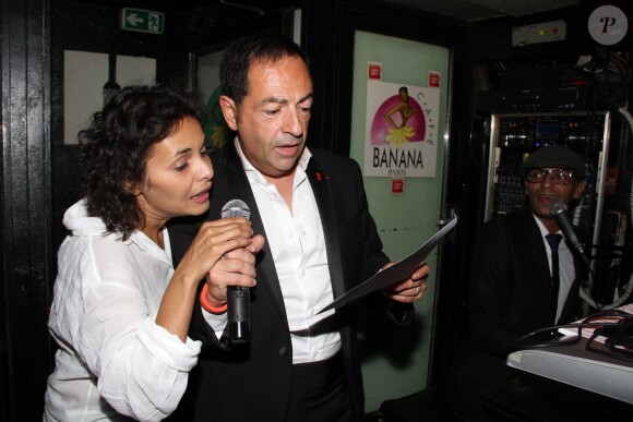 Exclusif - Jean-Luc Roméro et Saïda Jawad - Premier anniversaire de mariage de Jean-Luc Romero et Christophe Michel au Banana Café à Paris, le 28 septembre 2014.
