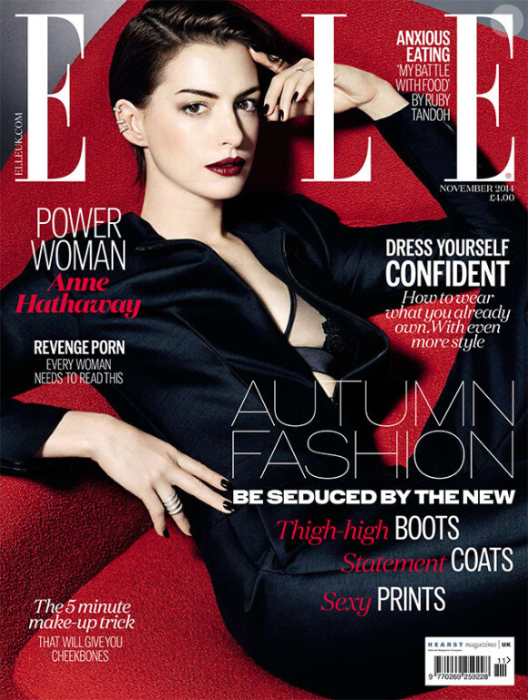 Anne Hathaway en couverture du magazine Elle, édition britannique (octobre 2014)