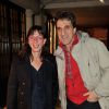 Shirley et Dino (Corinne et Gilles Benizio) - Vernissage de l'exposition "Tout L'Art Du Chat" de Philippe Geluck à la galerie Huberty-Breyne à Paris, le 14 octobre 2014.
