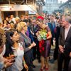 La reine Maxima des Pays-Bas, dans une robe Natan, le 1er octobre 2014 lors de l'inauguration d'un marché à Rotterdam