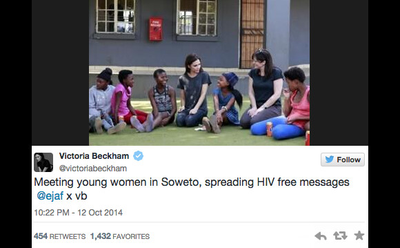 Victoria Beckham, entourée de jeunes filles de Soweto, a partagé quelques clichés de son voyage en Afrique du Sud en tant qu'ambassadrice de l'ONU sur la question du sida.