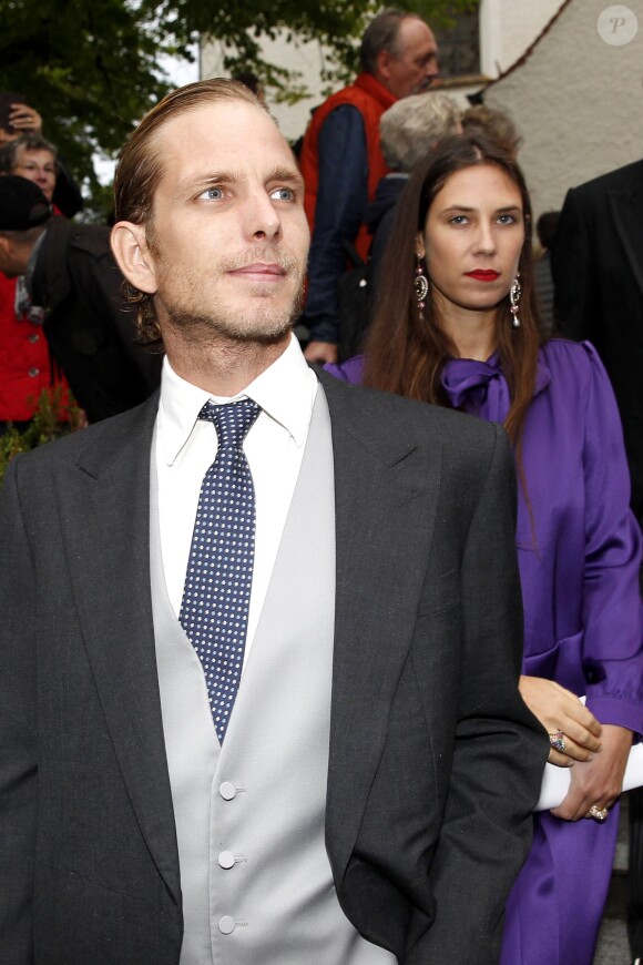 Andrea Casiraghi et sa femme Tatiana Santo Domingo au mariage de Maria Theresia von Thurn und Taxis et Hugo Wilson à Tutzing, en Bavière, le 13 septembre 2014. Le couple attend son second enfant pour février 2015.