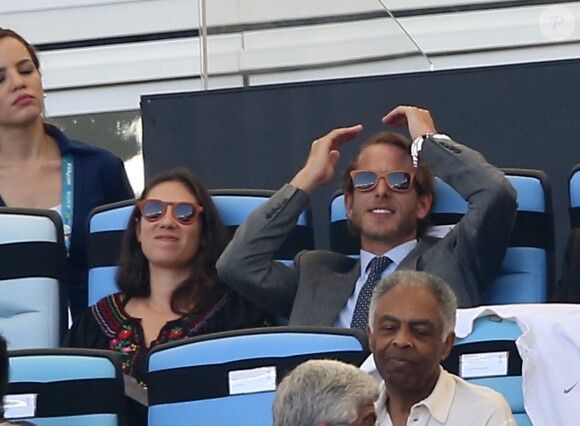 Andrea Casiraghi et Tatiana Santo Domingo lors de la Coupe du monde de football à Rio de Janeiro au Brésil le 4 juillet 2014, devant France-Allemagne. Le couple attend son deuxième enfant pour février 2015.