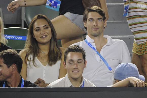 Camille Lacourt et son épouse Valérie Bègue à Melbourne lors de l'Open d'Australie de tennis le 16 janvier 2014