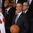  Barack Obama recevait l'&eacute;quipe championne NBA du Heat de Miami &agrave; la Maison Blanche &agrave; Washington, le 14 janvier 2014 