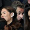 Nicolas Sarkozy et Malika Ménard au match entre le PSG et Marseille au parc des Princes à Paris le 9 novembre 2014.