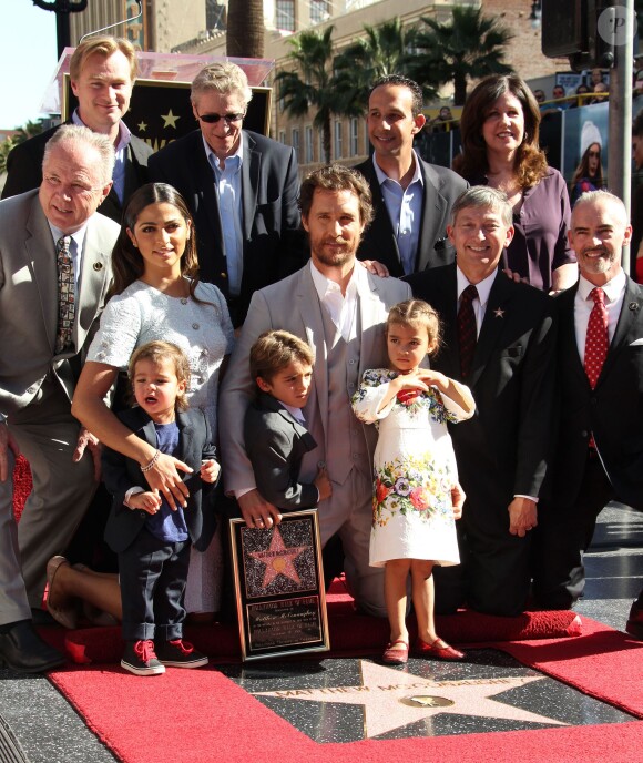 Camila Alves, Matthew McConaughey, Levi McConaughey, Livingston McConaughey, Vida McConaughey, Christopher Nolan - Matthew McConaughey reçoit son étoile sur le Walk of Fame à Hollywood, le 17 novembre 2014.