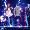 Wisin, Chris Brown et Pitbull sur la scène des Annual Latin Grammy Awards au MGM Grand Garden Arena à Las Vegas, le 20 novembre 2014.