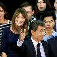 Carla Bruni-Sarkozy et Nicolas Sarkozy lors du meeting de celui-ci à Boulogne-Billancourt le 25 novembre 2014