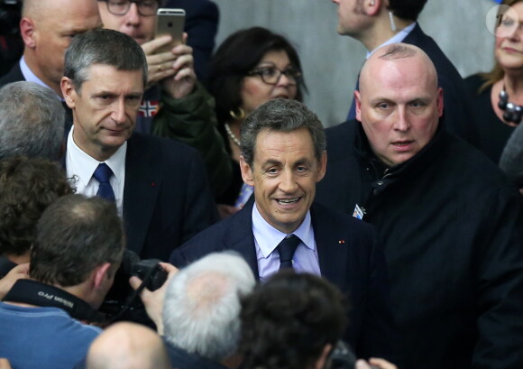 Frédéric Péchenard et Nicolas Sarkozy lors du meeting de ce dernier à Boulogne-Billancourt le 25 novembre 2014