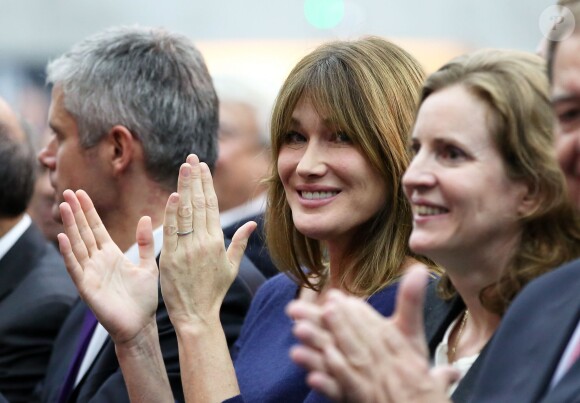 Carla Bruni-Sarkozy et Nathalie Kosciusko-Morizet lors du meeting de Nicolas Sakozy à Boulogne-Billancourt le 25 septembre 2014
