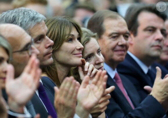 Carla Bruni-Sarkozy et Nathalie Kosciusko-Morizet lors du meeting de Nicolas Sakozy à Boulogne-Billancourt le 25 septembre 2014