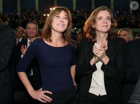 Carla Bruni-Sarkozy et Nathalie Kosciusko-Morizet lors du meeting de Nicolas Sarkozy à Boulogne-Billancourt le 25 novembre 2014