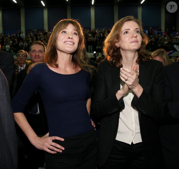 Carla Bruni-Sarkozy et Nathalie Kosciusko-Morizet lors du meeting de Nicolas Sarkozy à Boulogne-Billancourt le 25 novembre 2014