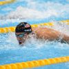 Michael Phelps lors du relais 4x100 m quatre nages à l'Aquatic Center de Londres le 4 août 2012