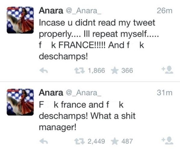 Anara Atanes pète un cable contre Didier Deschamps sur Twitter.