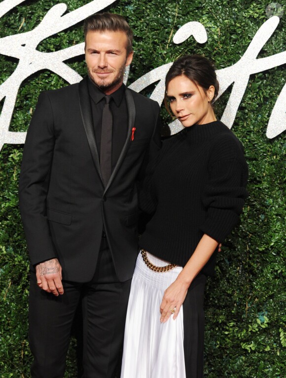 Victoria et David Beckham lors de la cérémonie des British Fashion Awards à Londres, le 1er décembre 2014 au London Coliseum