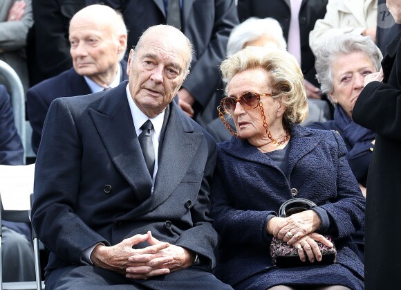 Jacques et Bernadette Chirac - Obsèques d'Antoine Veil au cimetière Montparnasse à Paris. Le 15 avril 2013.