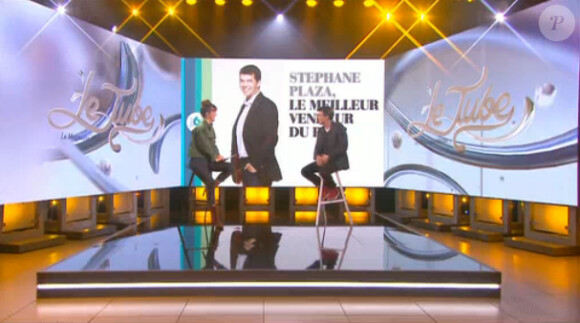 Stéphane Plaza et Daphné Bürki, sur le plateau du Tube sur Canal+, le samedi 13 décembre 2014.