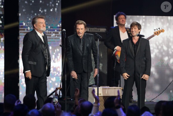 Exclusif - Eddy Mitchell, Johnny Hallyday et Thomas Dutronc - Backstage de l'enregistrement de l'émission spéciale "Johnny, la soirée événement", qui sera diffusée sur TF1 en prime time le 20 décembre 2014.