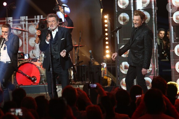 Exclusif - Eddy Mitchell et Johnny Hallyday - Enregistrement de l'émission spéciale "Johnny, la soirée événement", qui sera diffusée sur TF1 en prime time le 20 décembre 2014.
