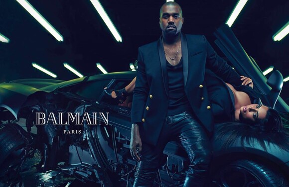 Kanye West et Kim Kardashian figurent sur la campagne masculine printemps-été 2015 de Balmain. Photo par Mario Sorrenti.