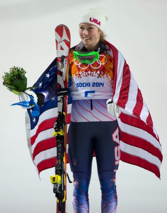 Olympic Champion Mikaela Shiffrin of the USA during the Flower Ceremony of ladies Slalom to the Olympic Winter Games Sochi 2014 at the Rosa Khutor Alpine Resort in Krasnaya Polyana, Sochi, Russia on February 21, 2014. Photo by EXPA Pictures/Photoshot/ABACAPRESS.COM22/02/2014 - Sochi