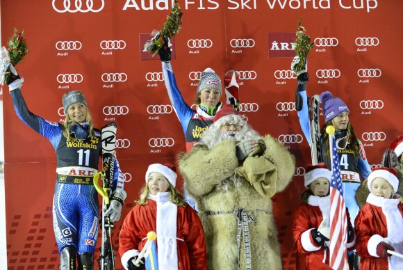 Mikaela Shiffrin of the USA, takes 1st place,Frida Hansdotter of Sweden takes 2nd place, Tina Maze of Slovenia takes 3rd place during the Audi FIS Alpine Ski World Cup Women's Slalom in Are, Sweden on December 20, 2012. Photo by Alain Grosclaude/Agence Zoom/ABACAPRESS.COM21/12/2012 - Are