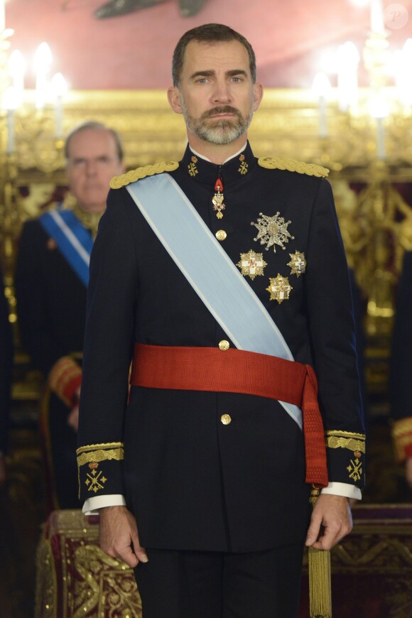 Le roi Felipe VI d'Espagne recevait le 8 janvier 2015, au palais royal à Madrid, les lettres de créance des ambassadeurs, après avoir observé une minute de silence en hommage aux victimes de l'attentat de Charlie Hebdo, à Paris.