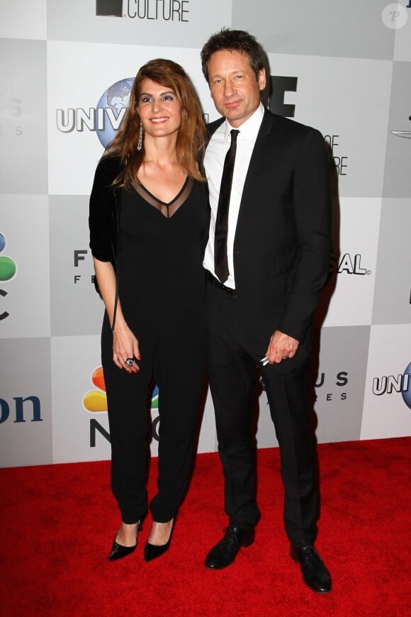 Nia Vardalos et David Duchovny assistent à l'after-party des Golden Globes organisée par Universal et NBC. Los Angeles, le 11 janvier 2015.