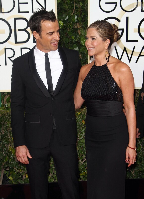 Jennifer Aniston et son fiancé Justin Theroux lors de la La 72ème cérémonie annuelle des Golden Globe Awards à Beverly Hills, le 11 janvier 2015.  