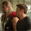Chris Hemsworth, Robert Downey Jr et Chris Evans dans Avengers : L'ère d'Ultron.