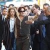 Johnny Depp et Amber Heard arrivent au El Capitan Theatre pour le Jimmy Kimmel Live, Hollywood, Los Angeles, le 15 janvier 2015.