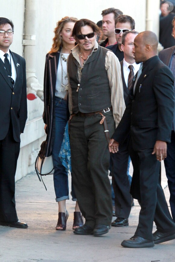 Johnny Depp et Amber Heard visitent le Jimmy Kimmel Live, Hollywood, Los Angeles, le 15 janvier 2015.