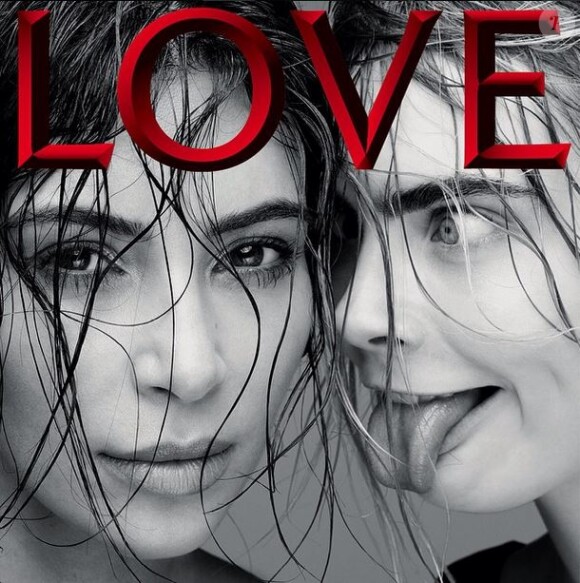 Kim Kardashian et Cara Delevingne posent pour LOVE 13, nom du nouveau numéro du magazine LOVE. Photo par Sølve Sundsbø. Février 2015.
