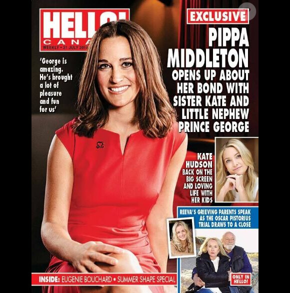 Pippa Middleton en couverture de Hello! Magazine Canada en juin 2014 dans une robe LK Bennett en tant qu'ambasssadrice de la British Heart Foundation.