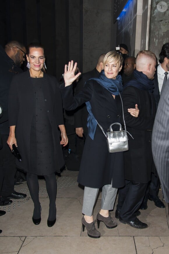 Roberta Armani, Roin Wright et Ben Foster arrivent au Palais de Tokyo pour assister au défilé haute couture Giorgio Armani Privé printemps-été 2015. Paris. Le 27 janvier 2015.