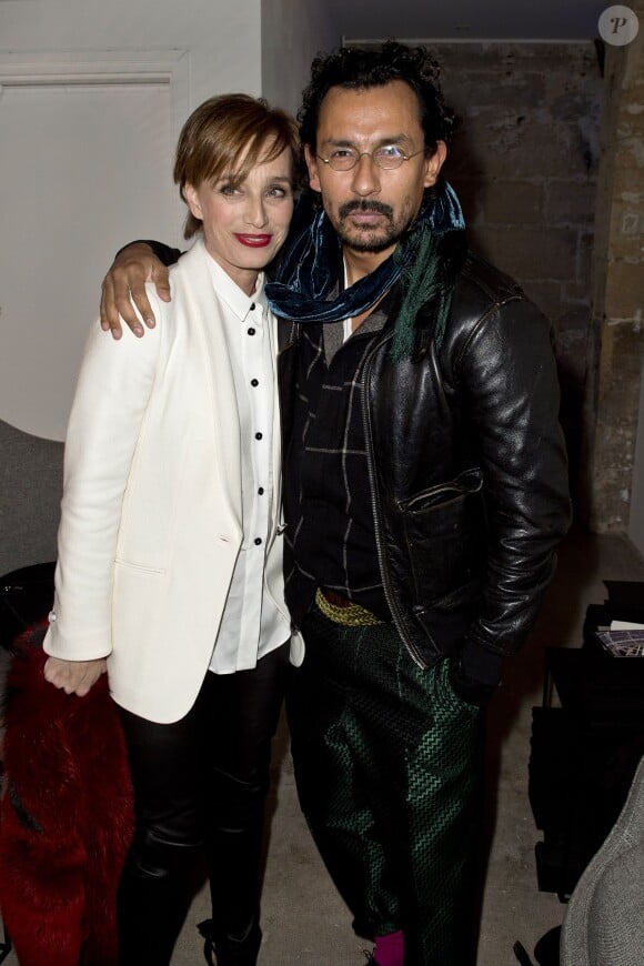 Kristin Scott Thomas et Haider Ackermann lors du Lancement de la collection "Mécaniques Célestes" de Elie Top, le 27 janvier 2015.