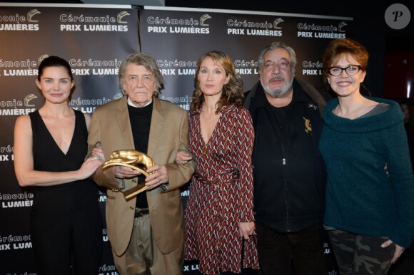 Exclusif - Delphine Chanéac, Jean-Pierre Mocky, Jean-Claude Dreyfus, Agnès Soral lors de la 20e cérémonie des Prix Lumières à l'espace Pierre Cardin à Paris, le 2 février 2015. 