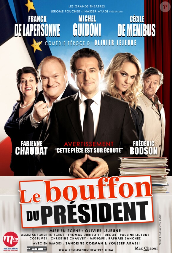 Affiche de la pièce Le bouffon du président avec Michel Guidoni et Cécile de Ménibus au théâtre des Variété à partir du 11 février 2015.