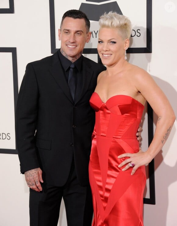 La chanteuse Pink et son mari Carey Hart à la 56eme ceremonie des Grammy Awards a Los Angeles le 26 janvier 2014. 