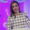 La reine Letizia d'Espagne prend la parole à l'occasion du 10e anniversaire de la Fundación del Español Urgente - Fundéu BBVA dans les locaux de la Fondation BBVA à Madrid, le 18 février 2015.